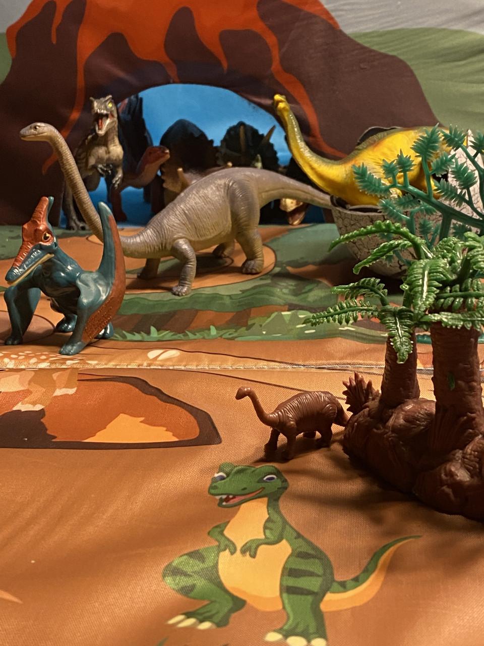 Dinosaurussen incl opberg bak met speelmat