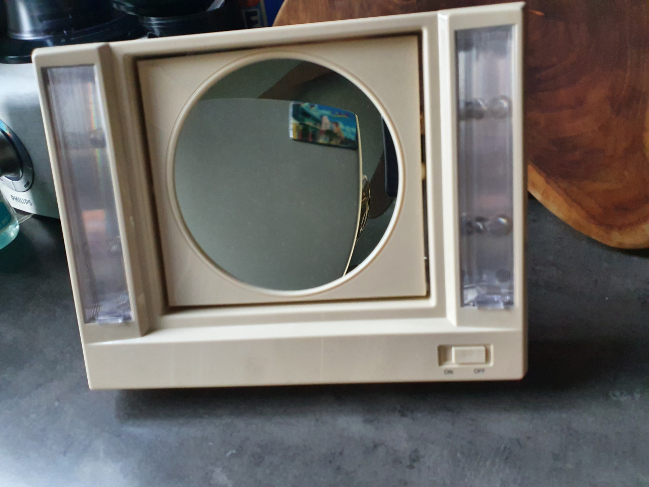 Heel mooie vintage spiegel make up spiegel met verlichting, werkende staat.