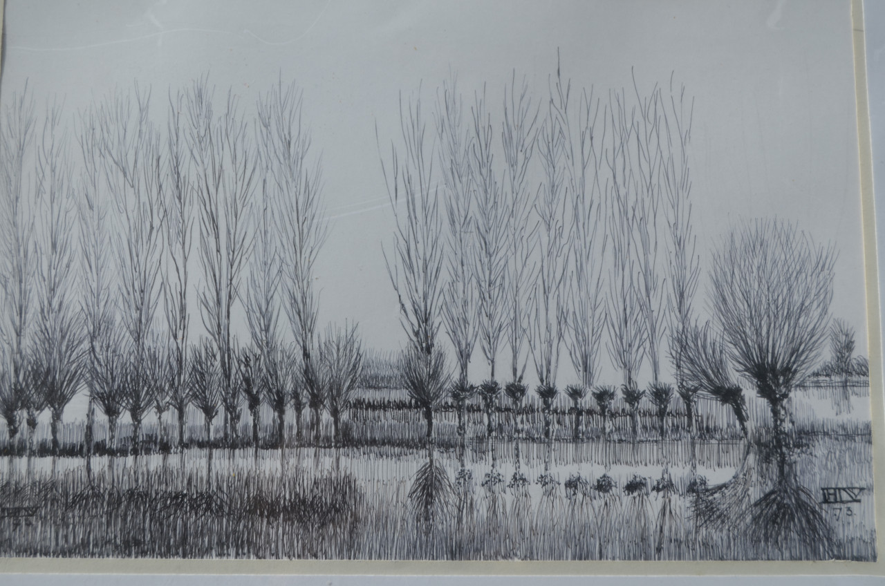 10 x Hendrik Voskuijl (1893 - 1980) potloodtek. bomen (3) o.a. Ommen