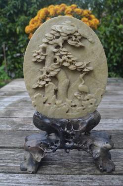 Spekstenen Chinese sculptuur boom en kraanvogel