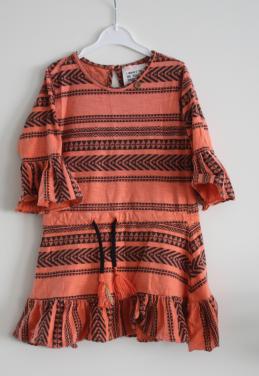 Oranje roze zwarte jurk maat 110