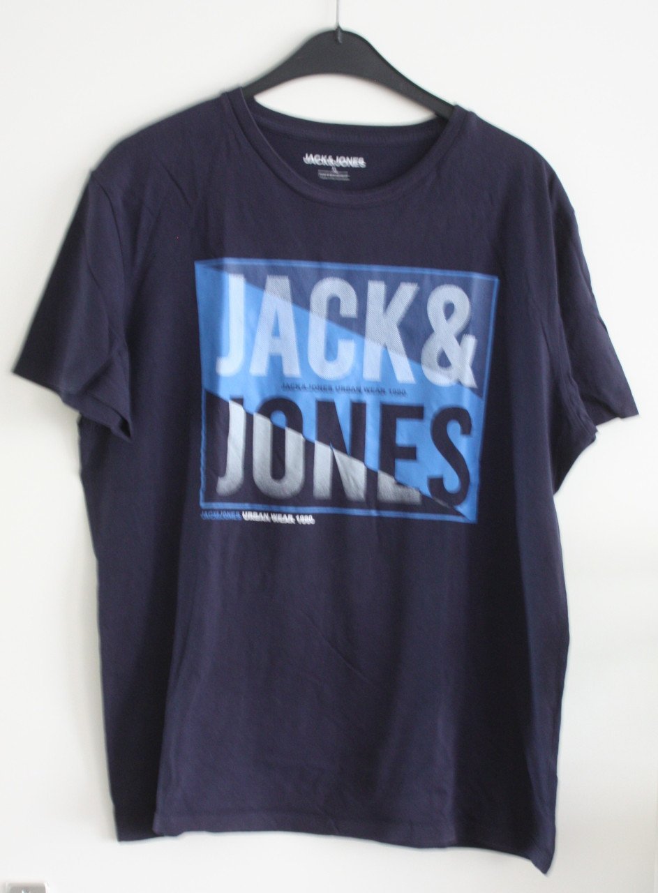 Zwart shirt met blauwe tekst print maat xl