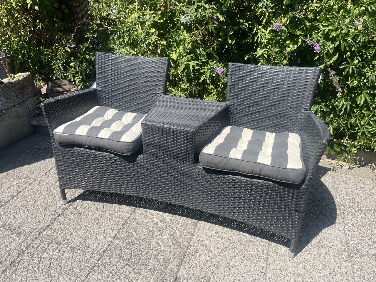 Tuinbankje met tafel, en los tafeltje kunststof  Antraciet