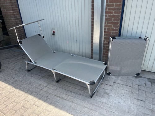Opvouwbare ligbed met Verstelbare Luifel, aluminium, 2 stuks