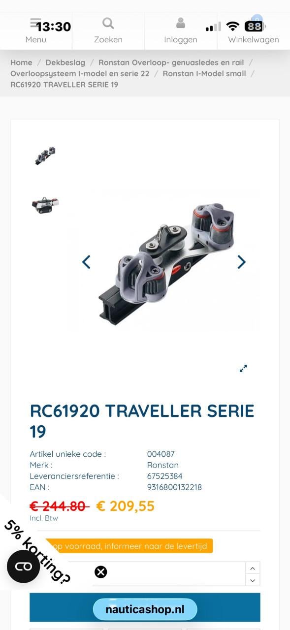 Ronstan grootschoot traveler blok