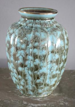 Mooie retro vaas blauw et goudkleur