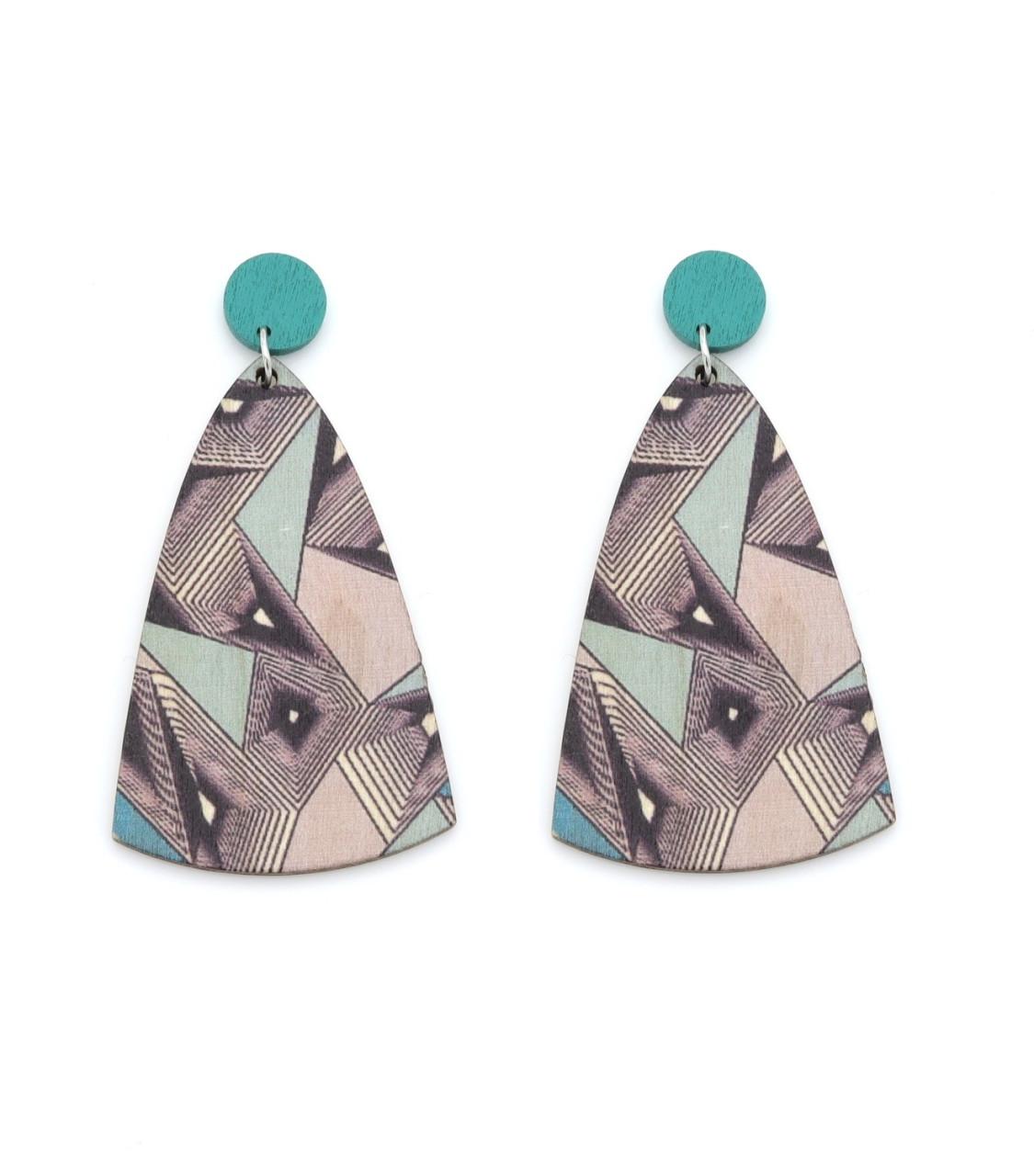 Oorbellen met geometrisch dessin in turquoise en neutrale tinten