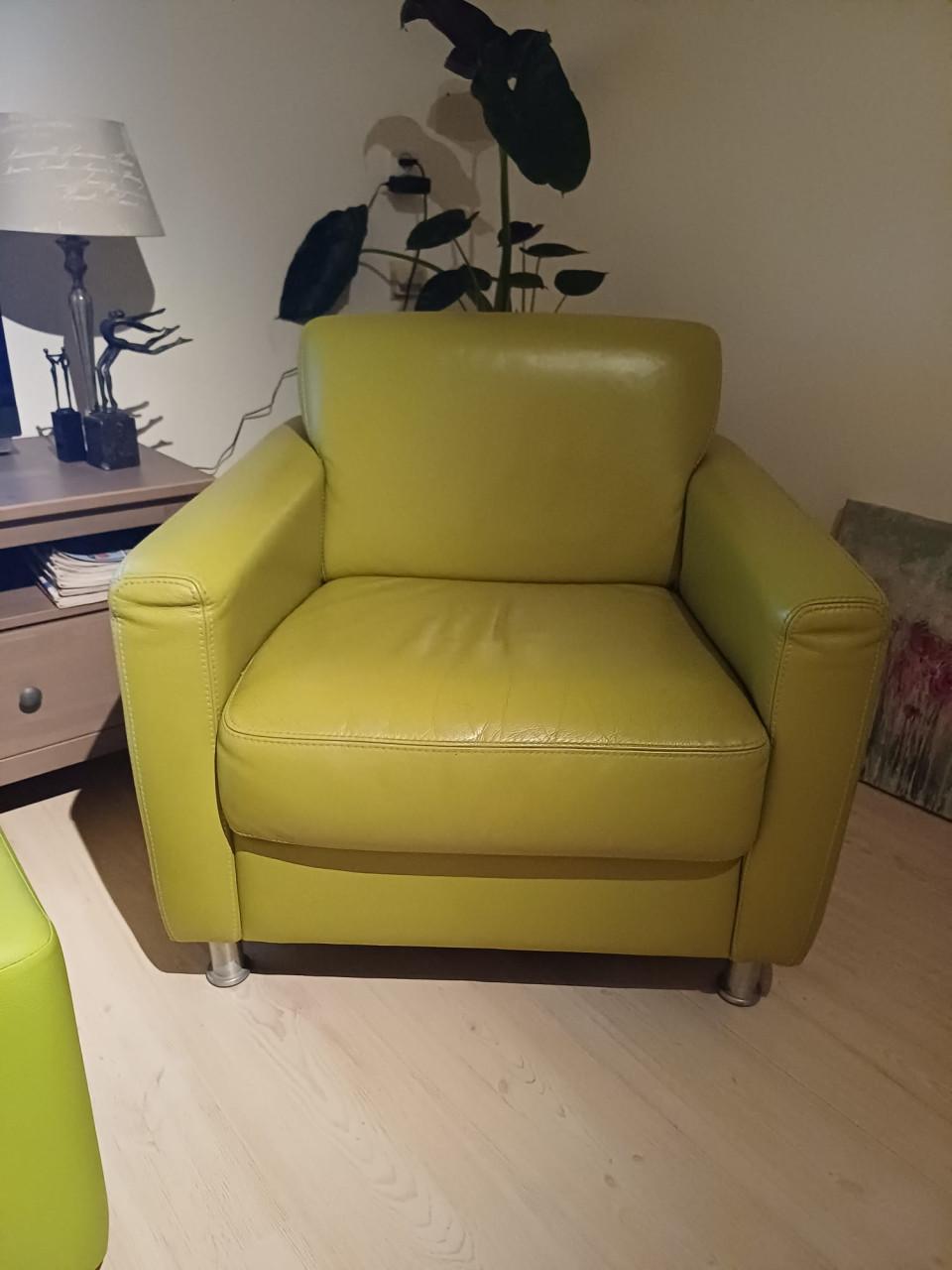 2 st. fauteuil leer appelgroen