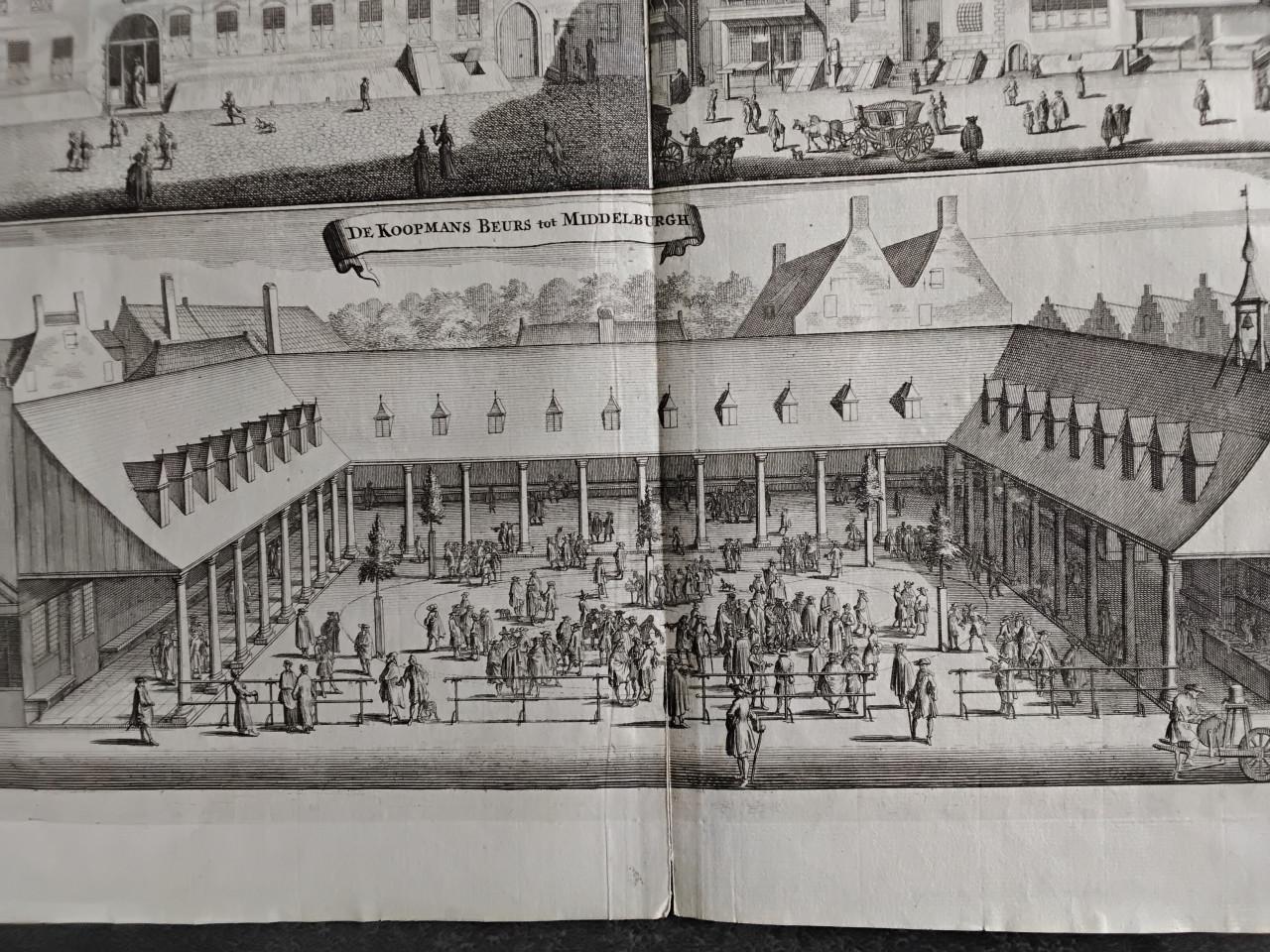 Gravure Middelburg o.a Koopmansbeurs Gasthuys ca jr 1700
