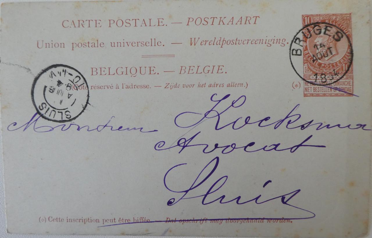 Briefkaart, 1894, Brugge – Sluis