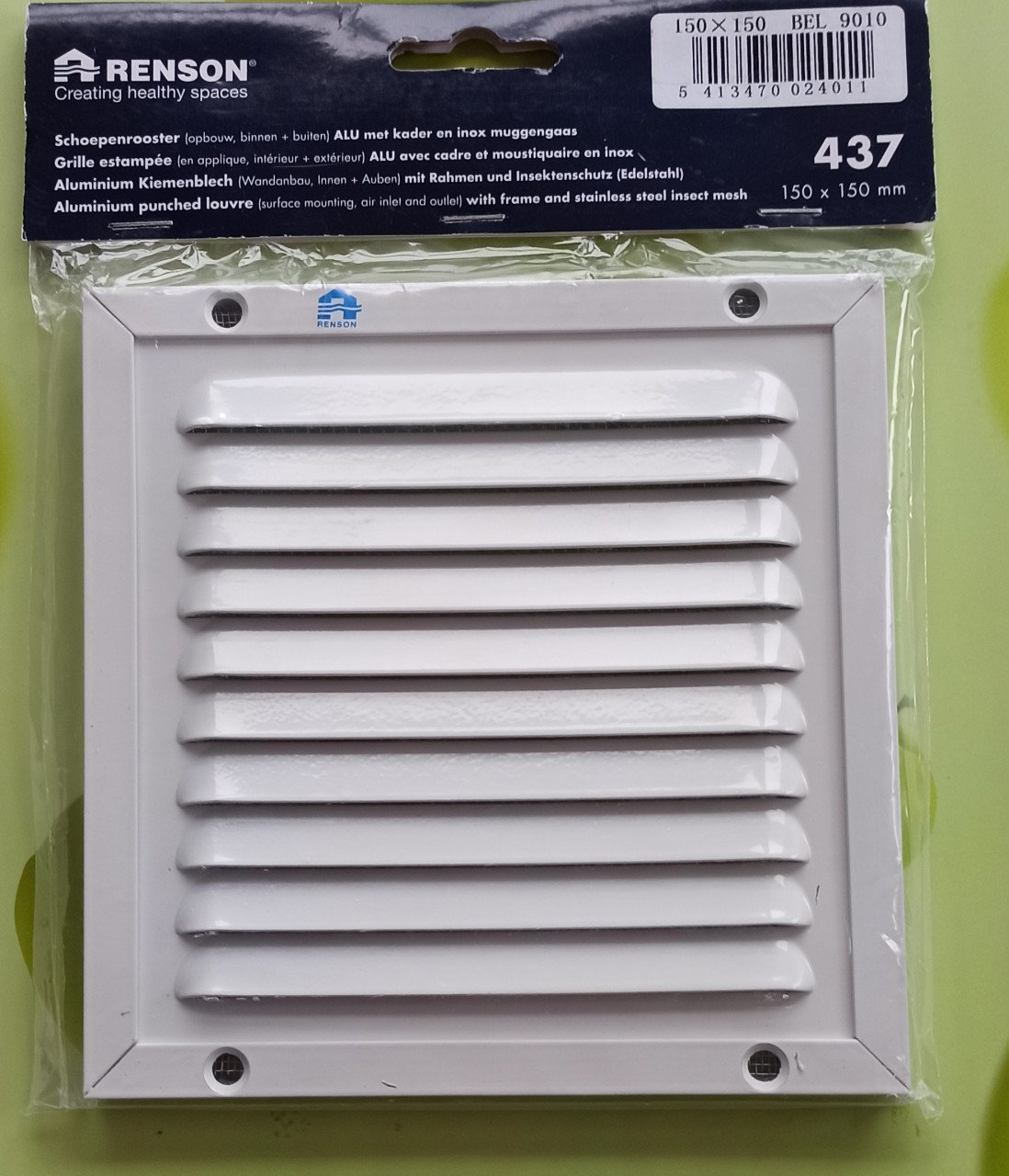 Renson opbouw schoepenrooster 150x150 mm met INOX muggengaas - wit