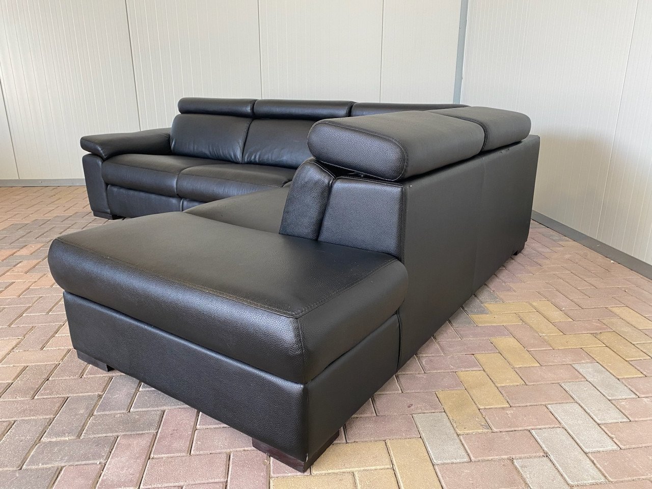 GRATIS LEVERING HEEL NL Zwarte Echt Leer Hoekbank met Chaise Lounge
