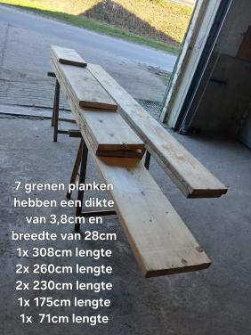 15 meter aan houten grenen planken van 3,8cm dik