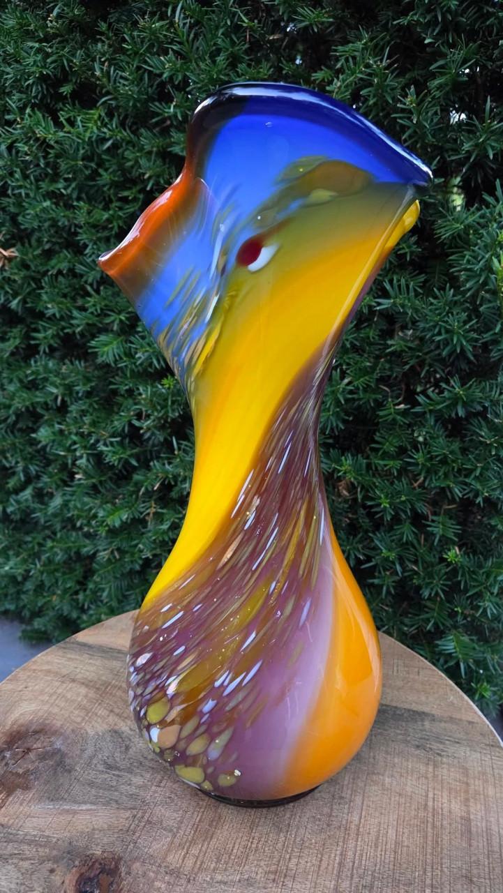 🌿 Prachtige Vintage Glazen Vaas Murano stijl.