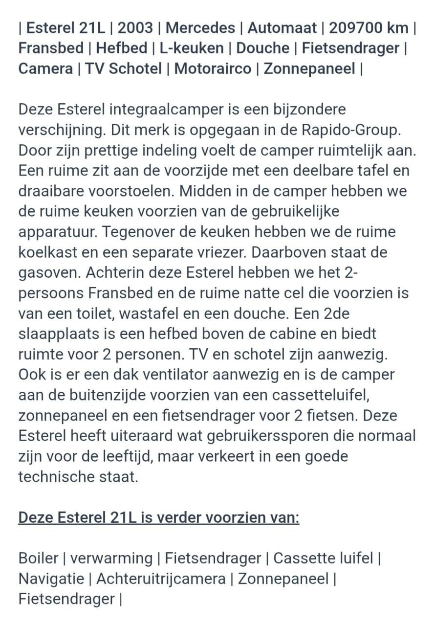 Mercedes estarel camper CDI 316 uit 2003