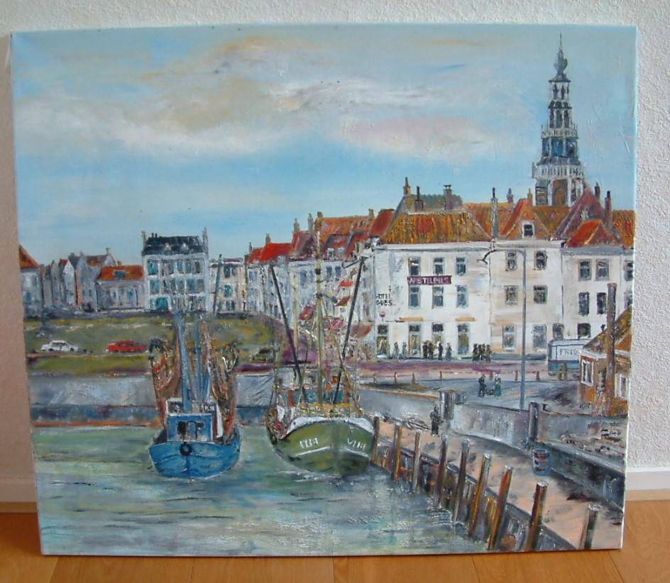 Abraham Caljouw  sr  Veere de molen nat in nat olie verf op doek