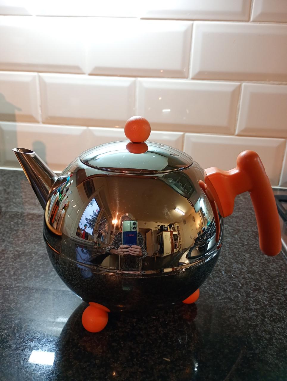 BREDEMEIJER Duet Bella Ronde Theepot Oranje 1,2 L. RVS