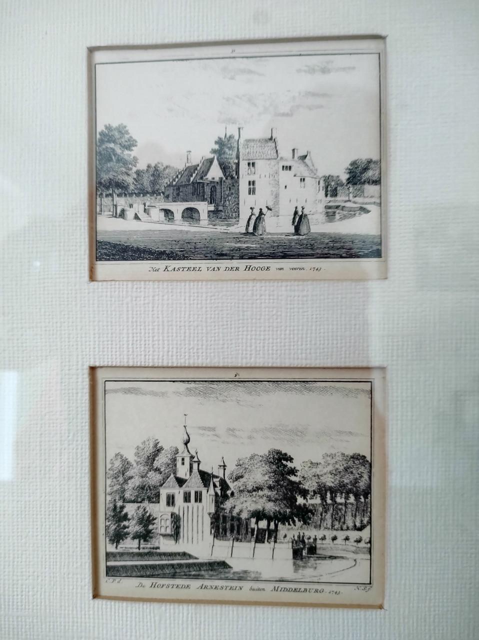 Vier oude pentekeningen van oude Zeeuwse verdwenen kastelen. 1743