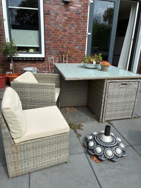Tuinset metaal met wicker met 8 stoelen, beige
