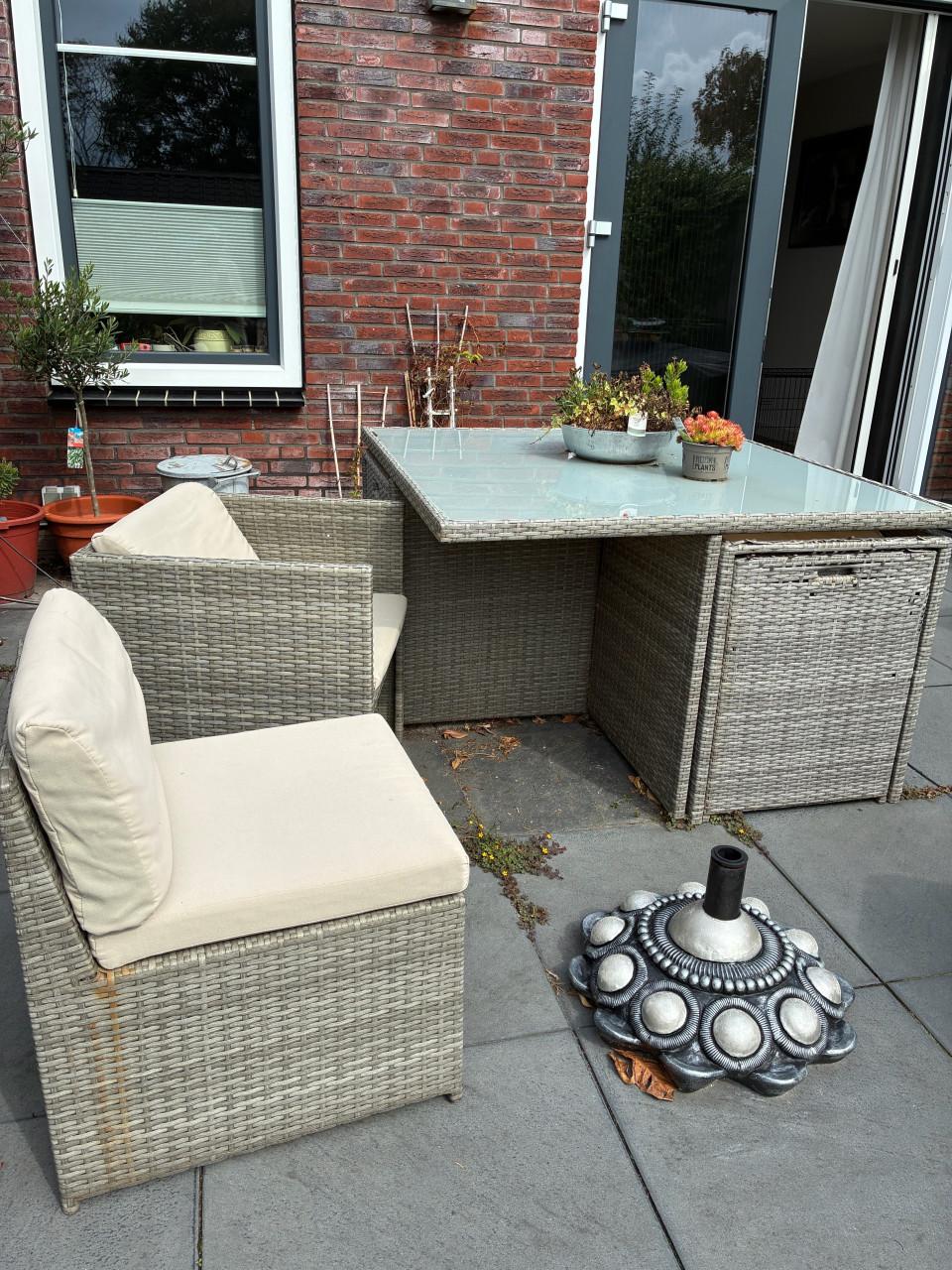 Tuinset metaal met wicker met 8 stoelen, beige
