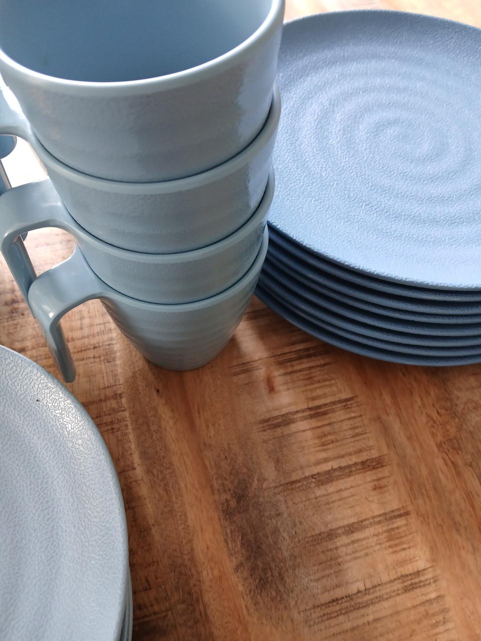 Camping servies blauw