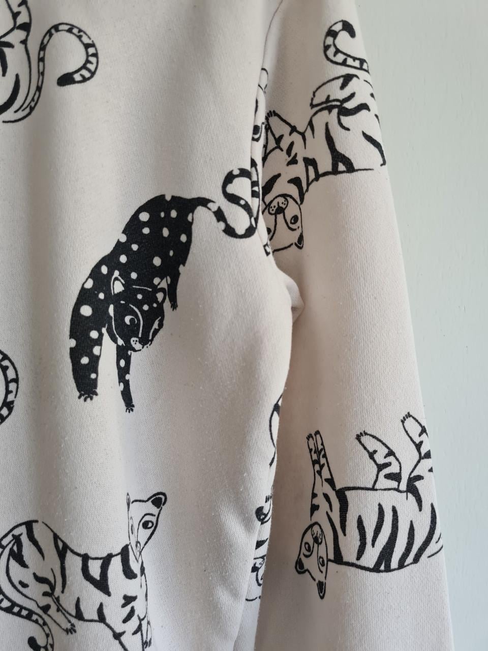 H&M Ecru hoodie met capuchon en tijgerprint Mt 122-128