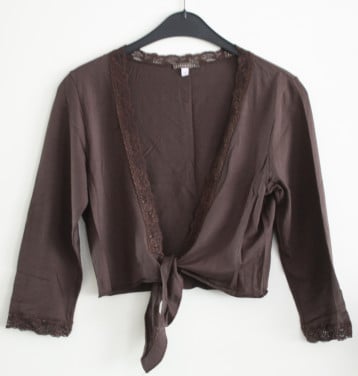 Bruin vestje met kanten randje  vestje maat 3