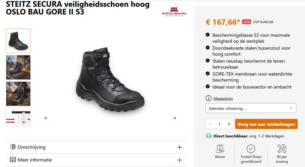Veiligheidsschoenen steitz secura maat 42