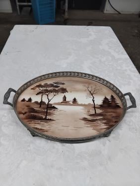 Nostalgische dienblad met 25 gegraveerde glaswerk