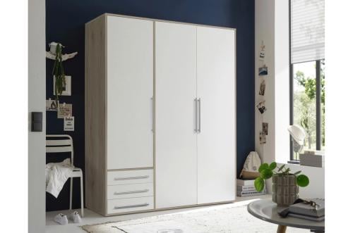 Grote kledingkast 3 of 4 deurs en laden. Wit met Lichteiken of Antraciet