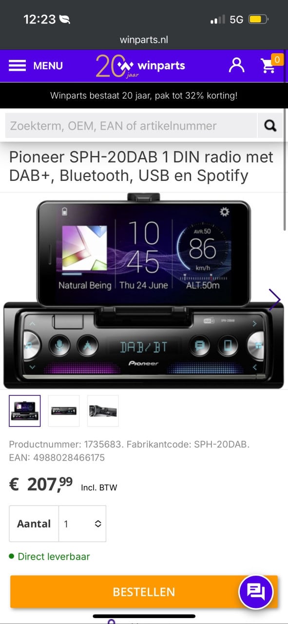 Pioneer SPH-20DAB DAB+ Bluetooth auto radio