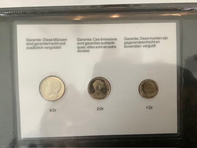 Griekenland , setje met 3 vergulde munten.