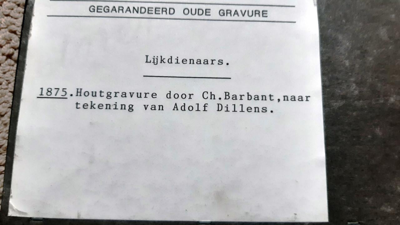 Zeeland klederdracht originele houtgravure 1875, uitvaartverzorgers