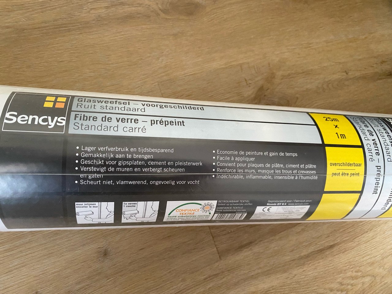 Nieuwe rol Sencys Glasweefselbehang voorgeschilderd