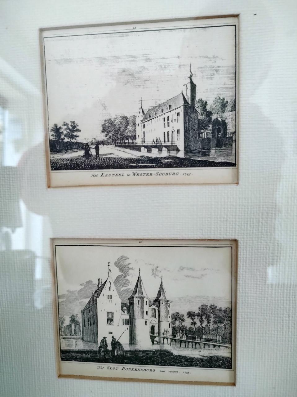 Vier oude pentekeningen van oude Zeeuwse verdwenen kastelen. 1743