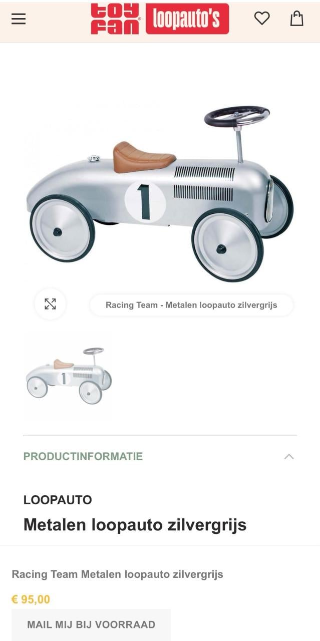 Metalen loopauto retro zilvergrijs