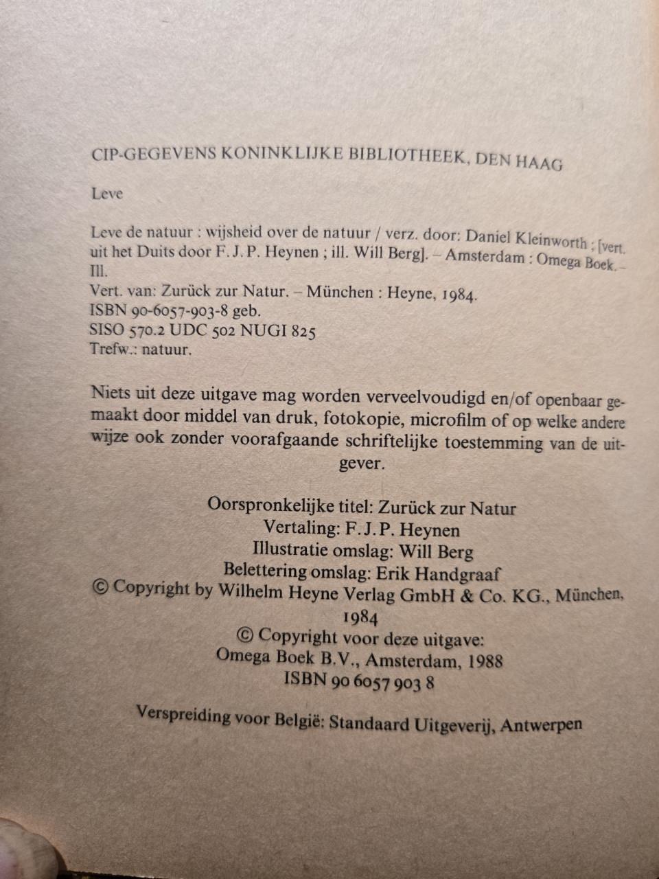 Boek Wijsheid over de natuur van Daniel Kleinworth. 1988