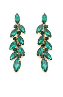 Prachtige groene lange oorclips met glas steentjes in goudkleurige setting