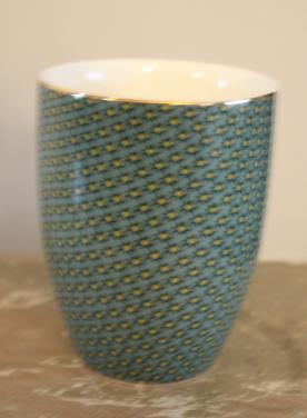 Nieuwe mok groen met gele zonnetjes