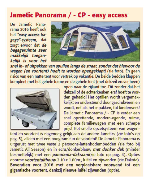 Jamet Jametic Panorama 2016 vouwwagen Easy access met boogluifel