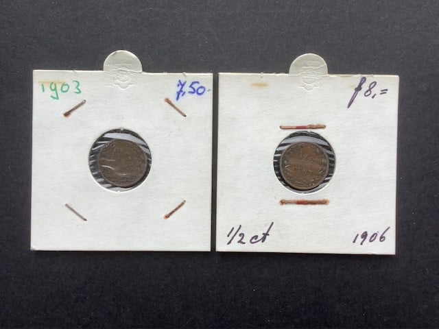 Wilhelmina lotje 1/2 cent 7 stuks.
