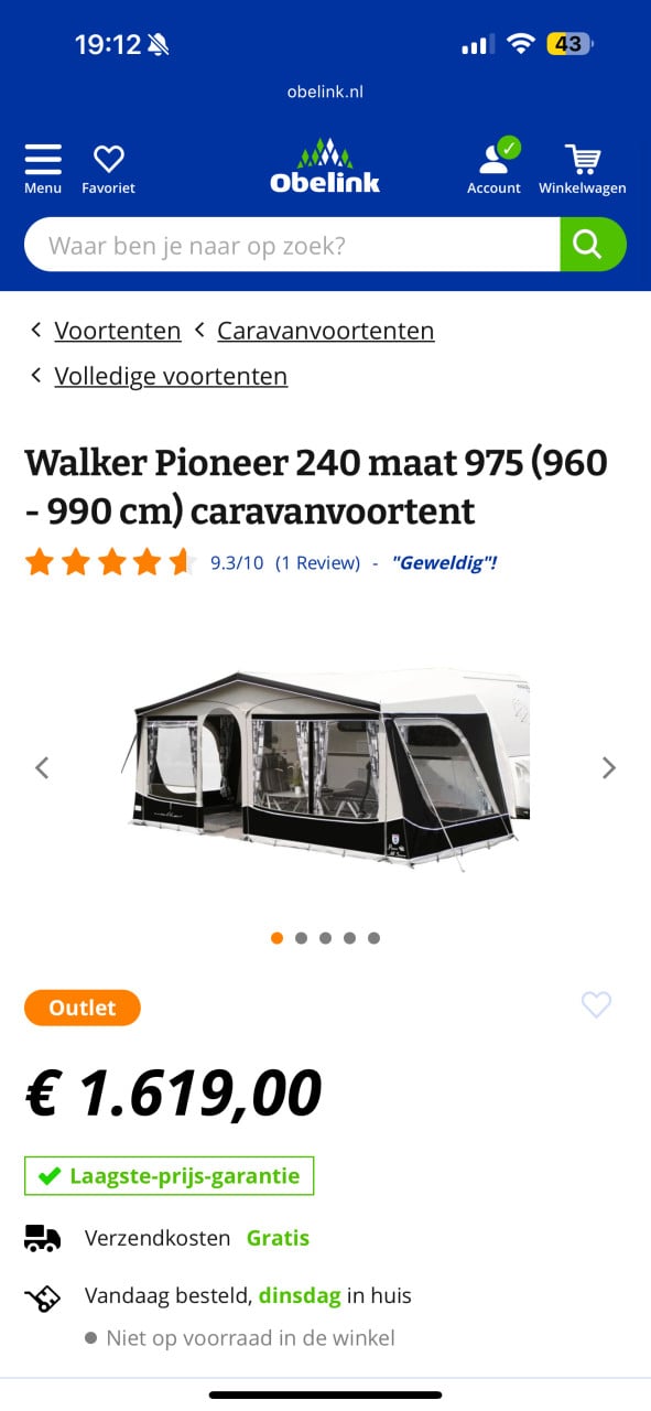 Walker Pioneer Easy-Door met aluminium frame maat 975 (950/990).