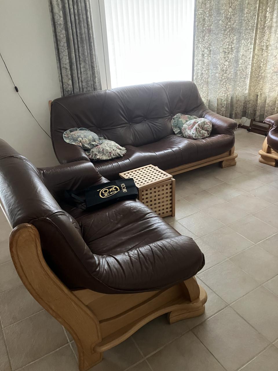 Bankstel leder / blank eiken