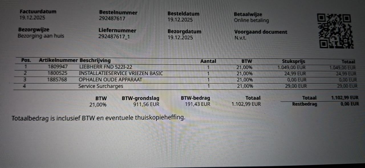 Te Koop: Liebherr FND 5221i-22 nofrost vriezer