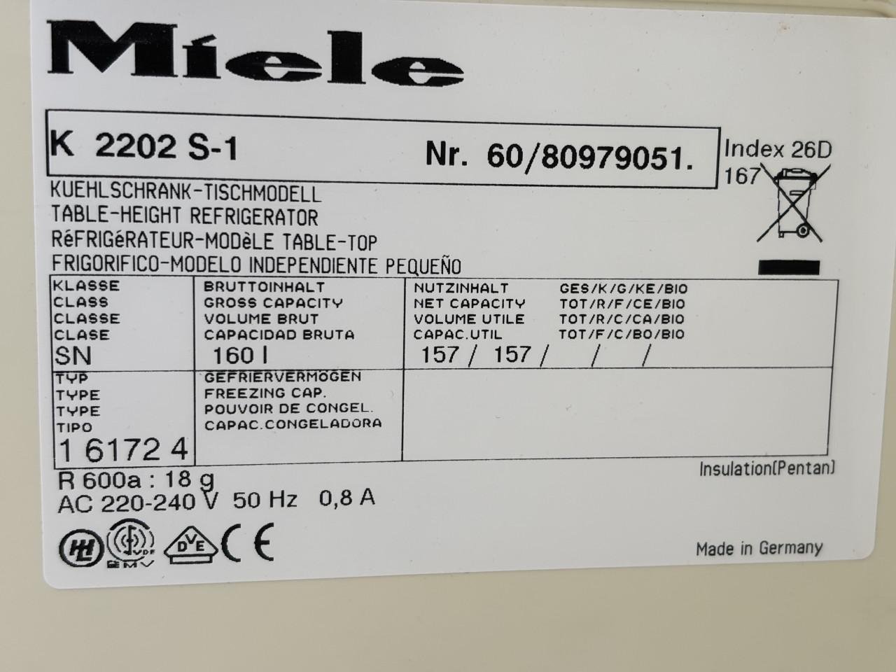 Miele tafel model koelkast gebruikt