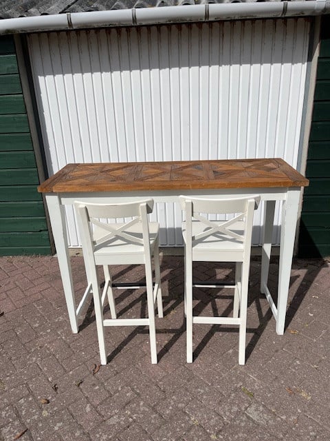 Bartafel met oud eiken ingelegd blad (like Riviera Maison)