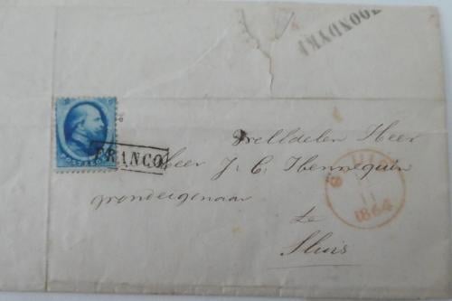 Vouwbrief – 1864 – Willem III postzegel - Sluis