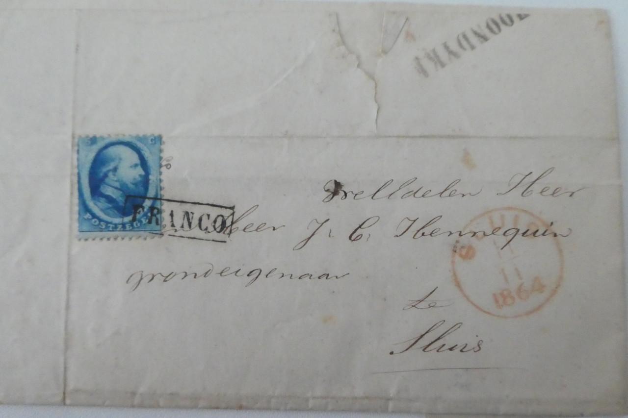 Vouwbrief – 1864 – Willem III postzegel - Sluis