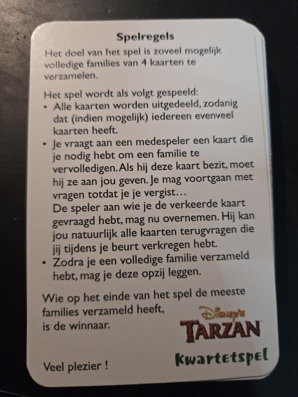 Origineel Disney's Tarzan kwartetspel uit 1999, uitgegeven door Cartamundi.