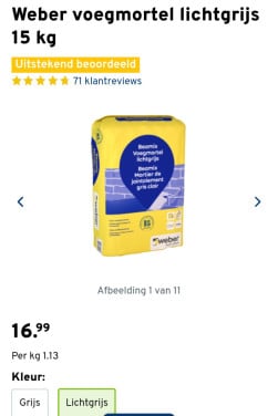 2x Weber voegmortel lichtgrijs 15kg